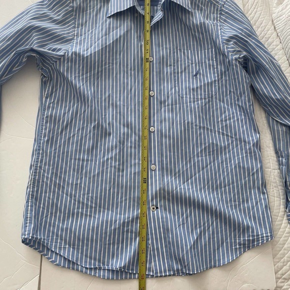 Nautica Shirt Mens Medium Blue Striped Button Up Cotton Long Sleeve Spring - Picture 10 of 10